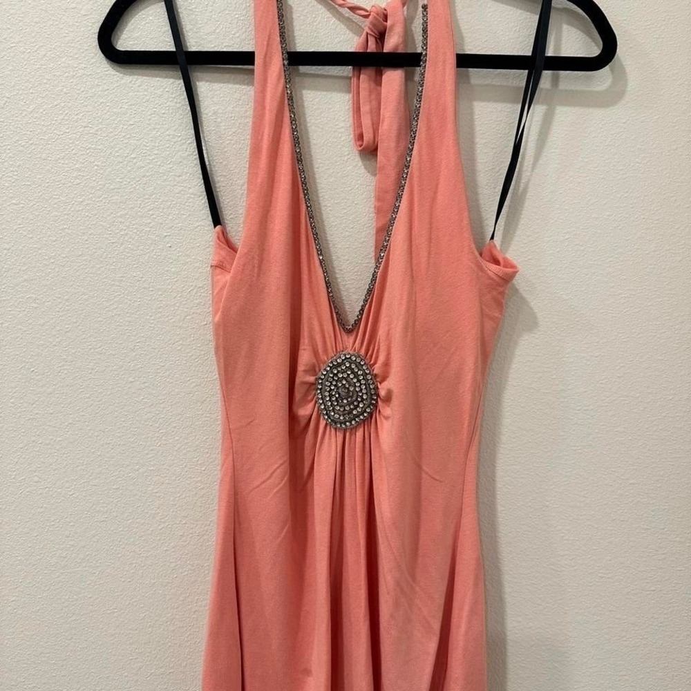 Y2K Bebe pink halter top with rhinestone embellishment Size XS